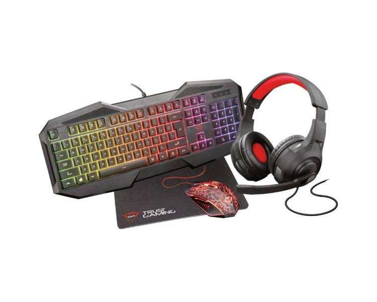 Pack gaming trust gaming gxt 1180rw/ teclado gxt 830-rw + ratón gxt 105 + auriculares + alfombrilla