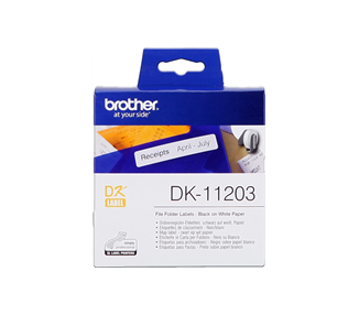 BROTHER DK11203 - ETIQUETAS ORIGINALES PRECORTADAS PARA CARPETAS - 17X87 MM - 300 UNIDADES - TEXTO NEGRO SOBRE FONDO BLANCO