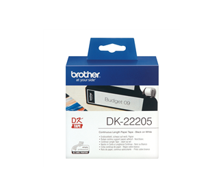 BROTHER DK22205 - ETIQUETAS ORIGINALES DE TAMAÑO PERSONALIZADO - ANCHO 62MM X 30,48 METROS - TEXTO NEGRO SOBRE FONDO BLANCO