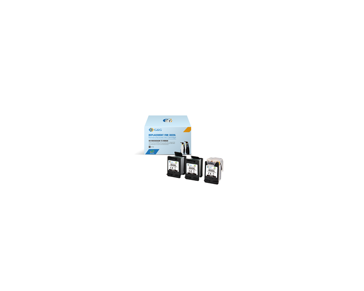 Cartuchos De Tinta Remanufacturados Compatible Para Hp 302Xl V3 BLACK Multipack 3 Eco F6U65Ae,F6U67Ae Muestra Nivel Tinta