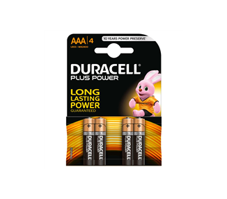 Duracell Mn2400B4 Pilas Bateria Alcalinas AAA LR03 1.5V Plus Power (4 Unidades)