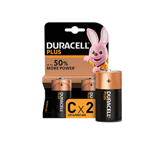 Duracell Pilas Bateria Alcalinas C Plus LR14 1.5V, 2 Unidades