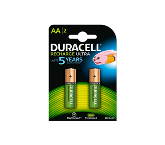 Duracell Pilas Bateria Recargables NiHM AA LR6 1.2V 2500Mah Ultra, (2 Unidades)