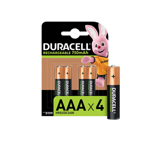 Duracell Pilas Bateria Recargables NiHM AAA Hr03 1.2V 750Mah, 4 Unidades