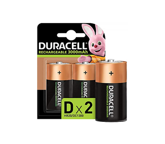 Duracell Pilas Bateria Recargables NiHM D LR20 1.2V 3000Mah, 2 Unidades