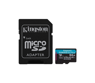 KINGSTON TARJETA MICRO SDXC 64GB UHS-I U3 V30 CLASE 10 170MB/S CANVAS GO PLUS CON ADAPTADOR