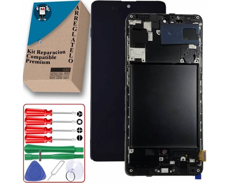 Kit Reparación Pantalla Para Samsung Galaxy A71 A715F, con Marco, Negra, OLED