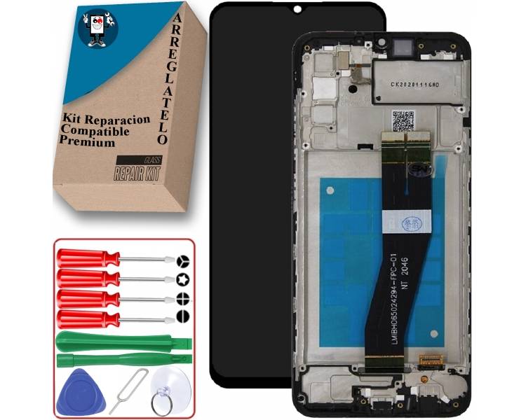 Kit Reparación Pantalla para Samsung Galaxy A02S A025F/DS, Marco, Negra, iPS
