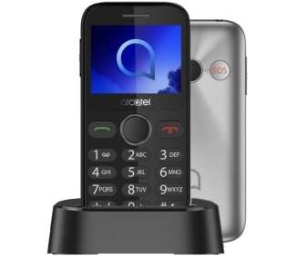 Teléfono móvil alcatel 2020x para personas mayores/ plata metal