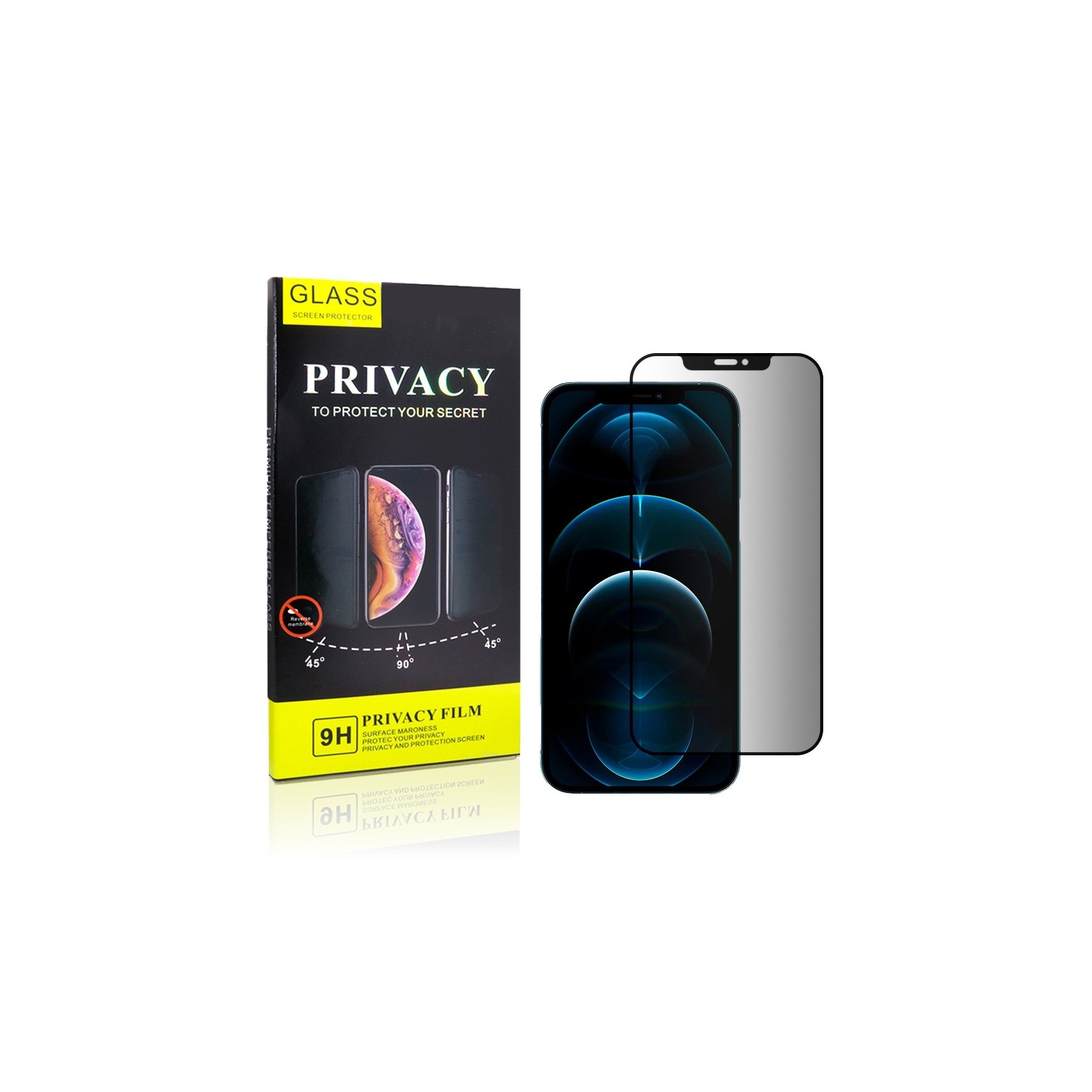 Cristal Templado Privacidad para iPhone 13 Pro Max Protector Pantalla 5D Curvo