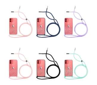 Funda Brillantina con Cordón Compatible con iPhone 12 Mini con Borde de Color
