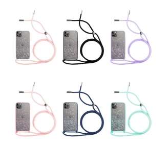 Funda Brillantina con Cordón Compatible con iPhone 11 Pro Max con Borde de Color