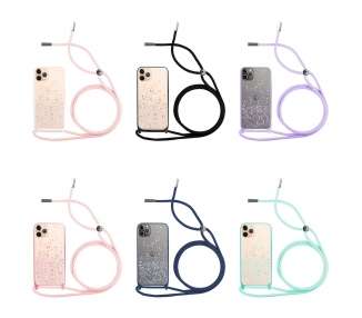 Funda Brillantina con Cordón Compatible con iPhone 11 Pro con Borde de Color