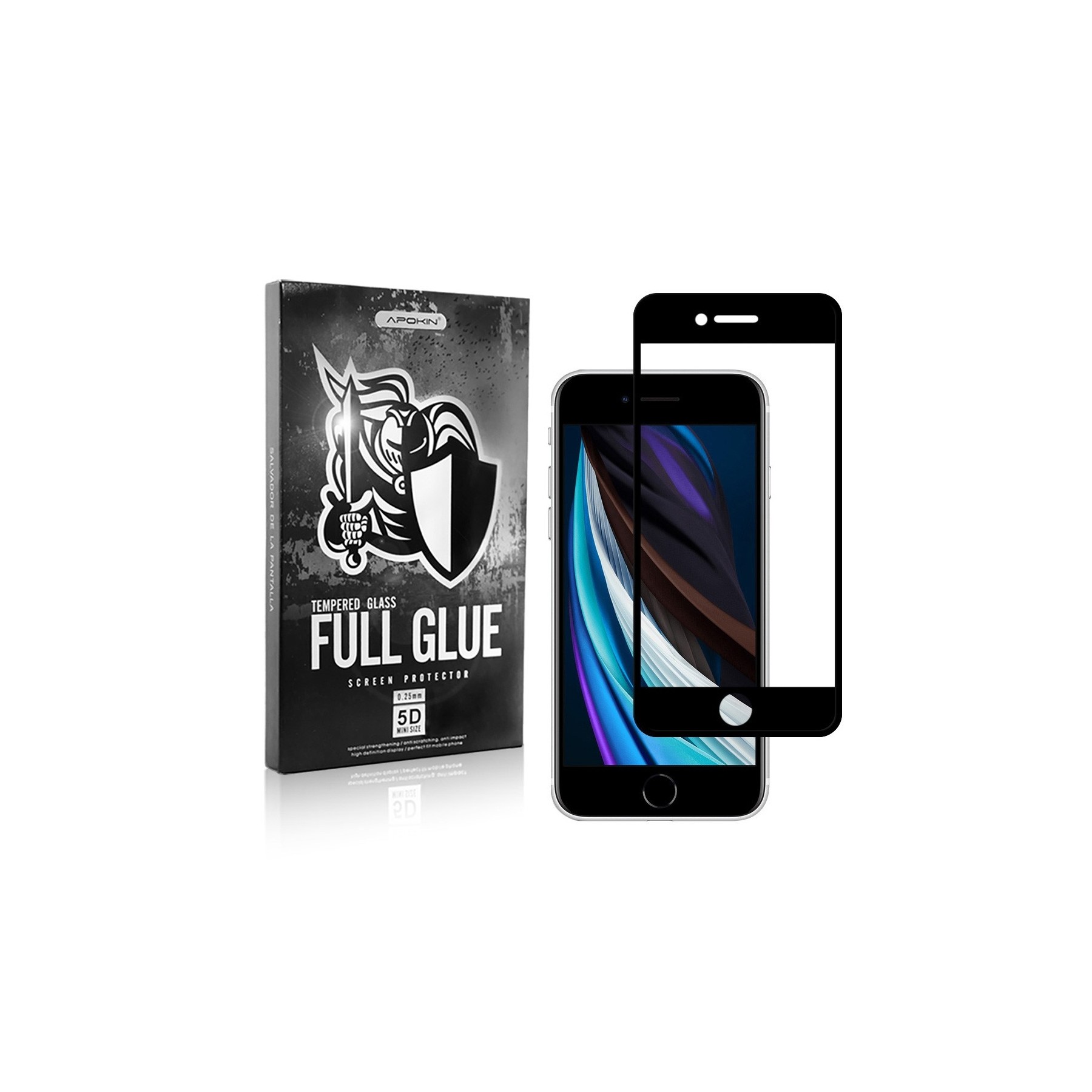 Cristal Templado Full Glue 5D para IPhone SE3 Protector de Pantalla Curvo Negro