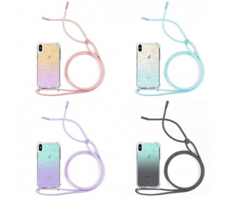 Funda Brillante con Degradado Anti-golpe con Cordón Compatible con iPhone XS Max