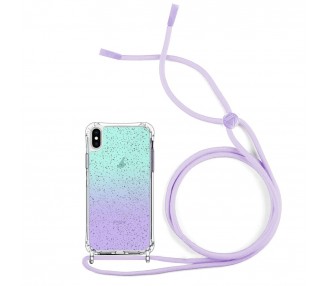 Funda Brillante con Degradado Anti-golpe con Cordón Compatible con iPhone XS Max