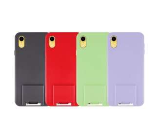 Funda Gel Silicona Suave Flexible para iPhone XR Soporte Plegable 4-Colores
