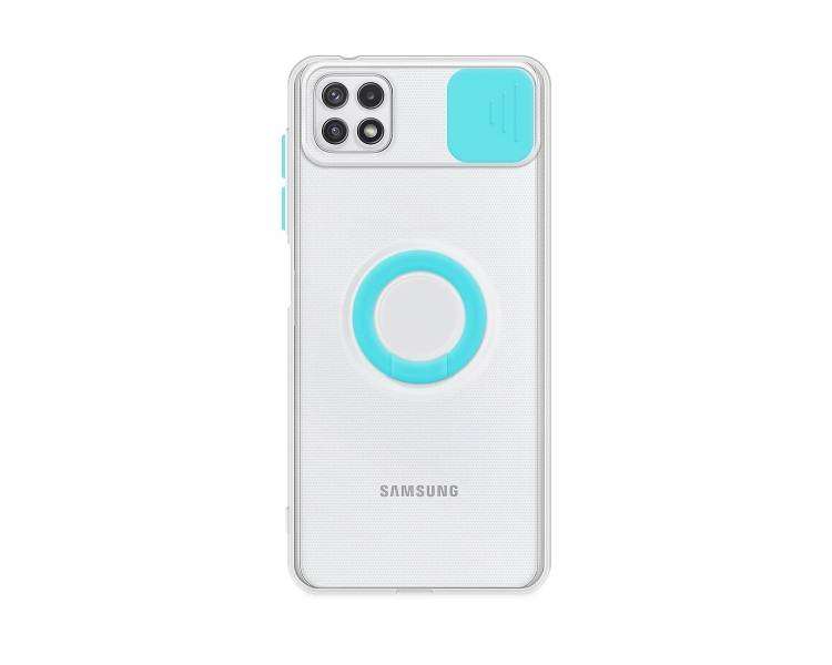 Funda para Samsung Galaxy A22-5G Transparente con Anilla y Cubre Cámara