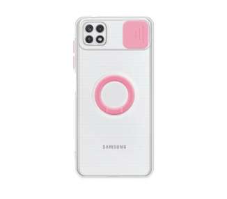 Funda para Samsung Galaxy A22-5G Transparente con Anilla y Cubre Cámara