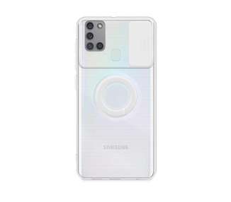 Funda Compatible para Samsung Galaxy A21S Transparente con Anilla y Cubre Cámara