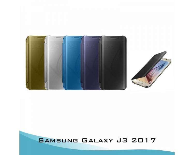 Funda Flip Cover Compatible para Samsung Galaxy J3 2017 Clear View