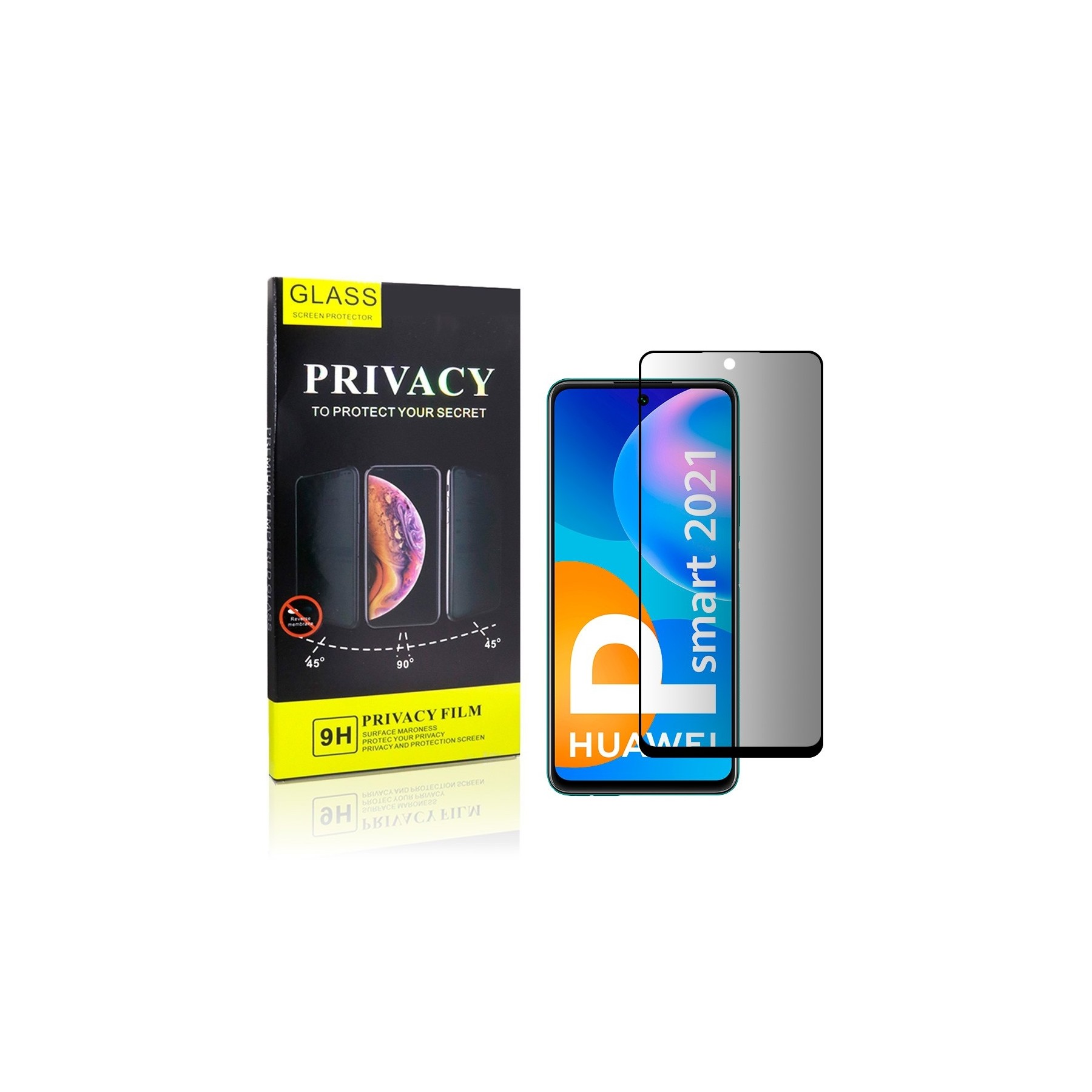Cristal Templado Privacidad para Huawei P Smart 2021 Protector Pantalla 5D Curvo