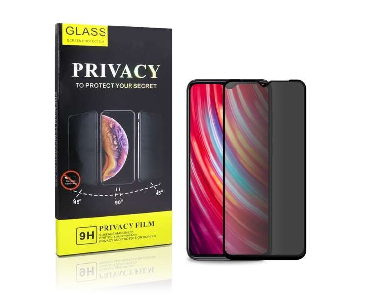 Cristal Templado Privacidad para Xiaomi Note 8 Pro Protector Pantalla 5D Curvo
