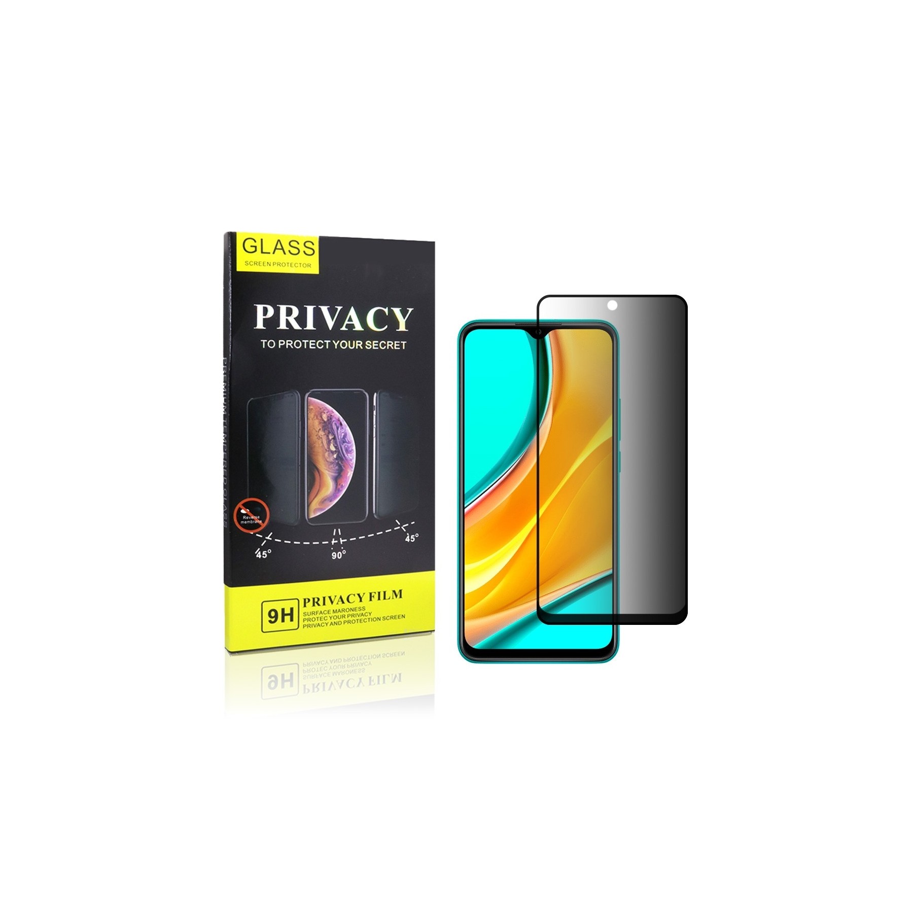 Cristal Templado Privacidad para Xiaomi Redmi 9,9a Protector Pantalla 5D Curvo