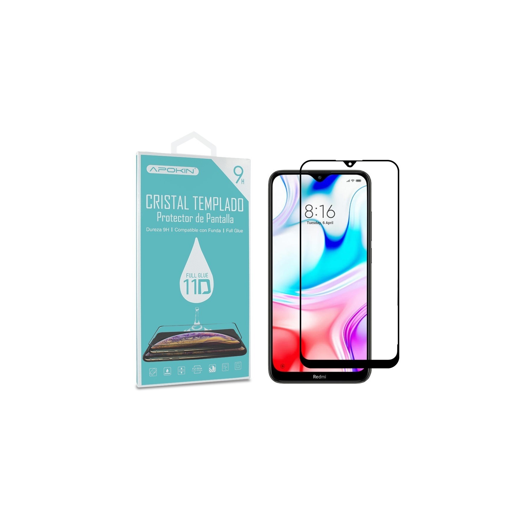 Cristal Templado Full Glue 11D para Xiaomi Redmi 8 Protector Pantalla Curvo