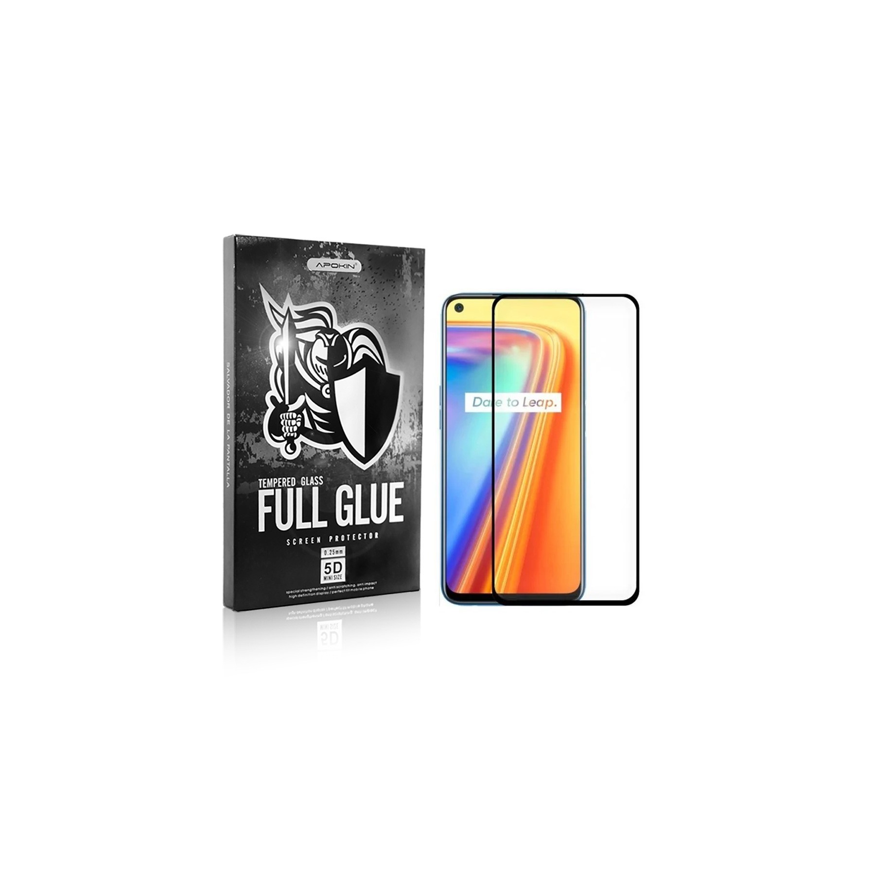 Cristal Templado Full Glue 5D para Realme 7 Protector de Pantalla Curvo Negro
