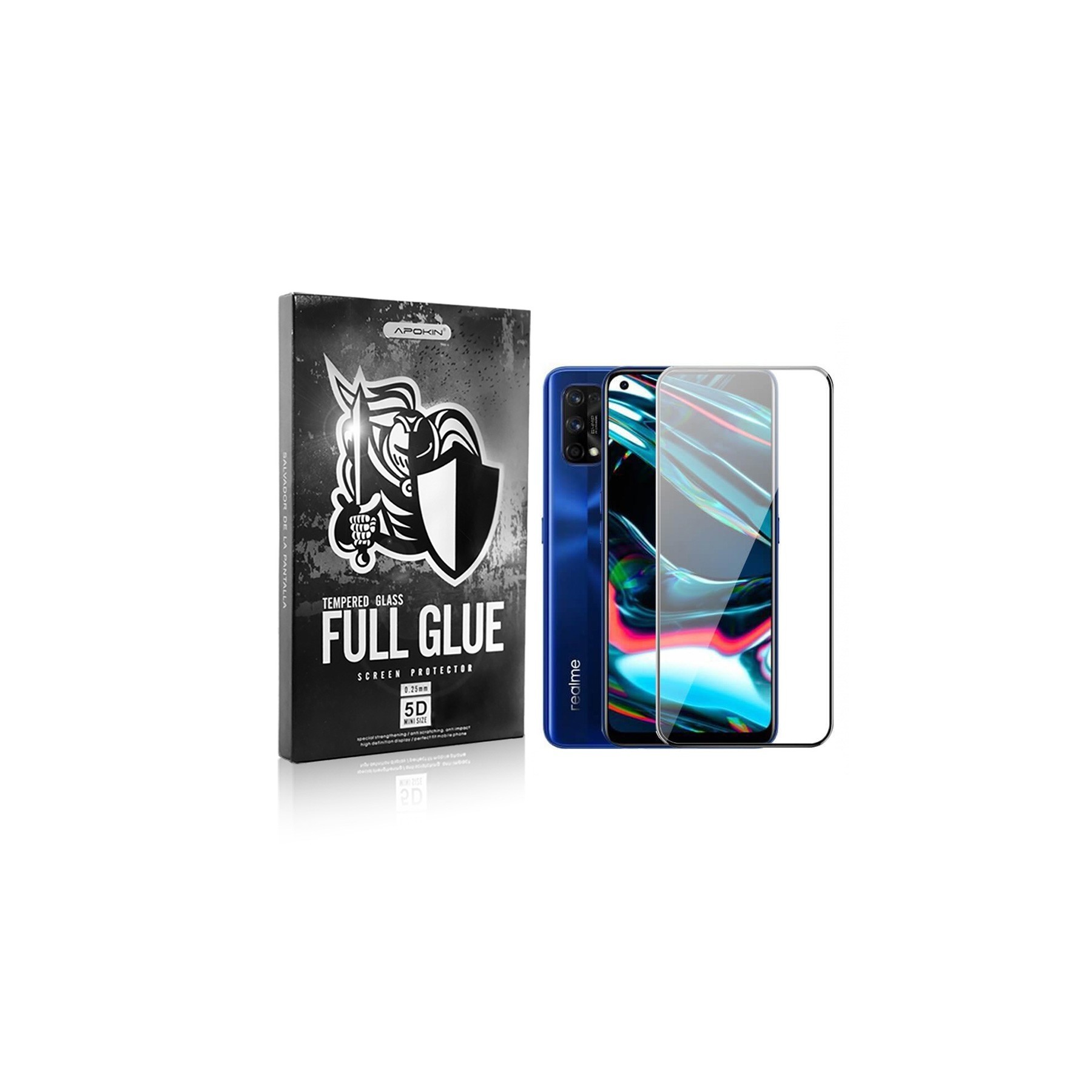 Cristal Templado Full Glue 5D para Realme 7 Pro Protector Pantalla Curvo Negro