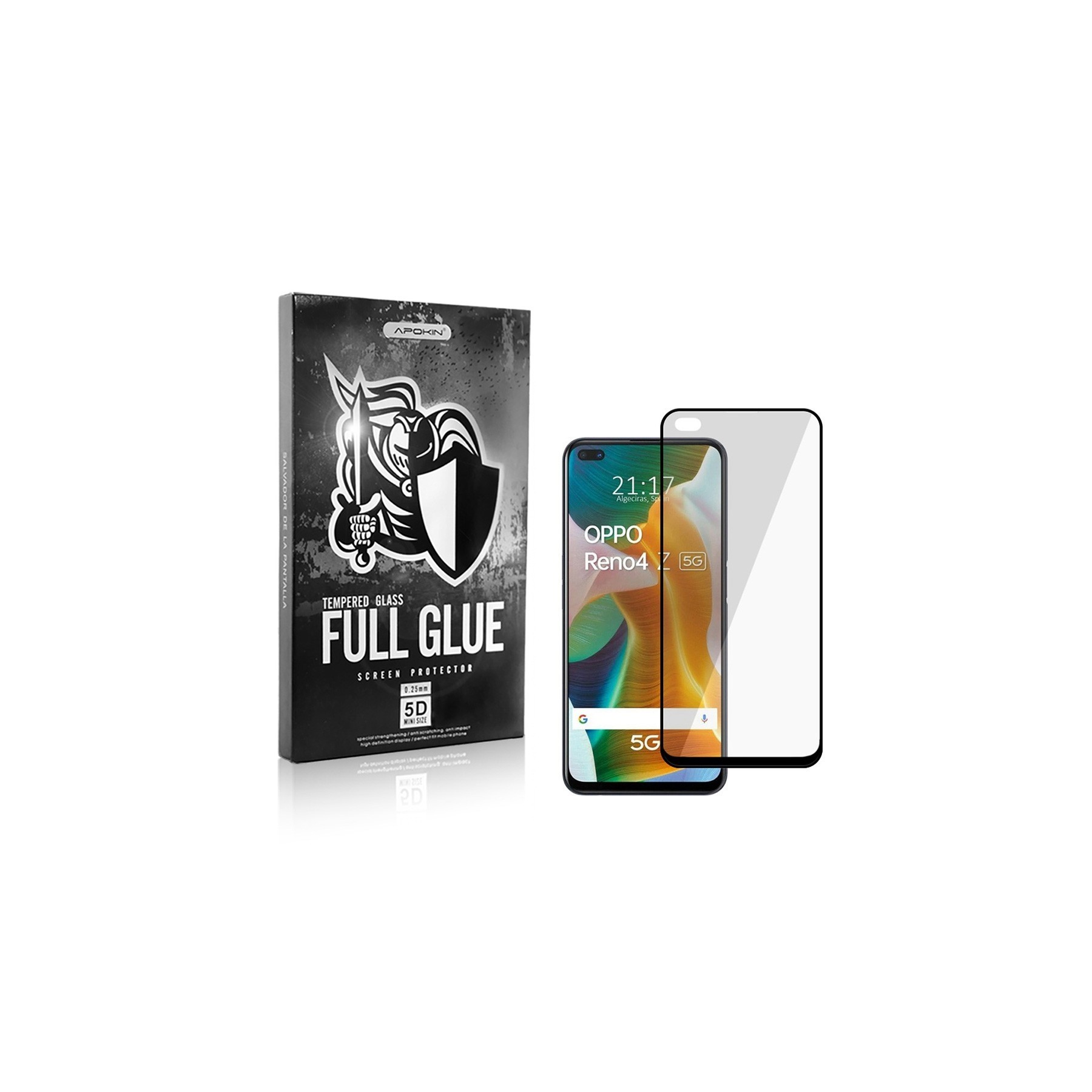 Cristal Templado Full Glue 5D para Oppo Reno 4 z Protector Pantalla Curvo Negro