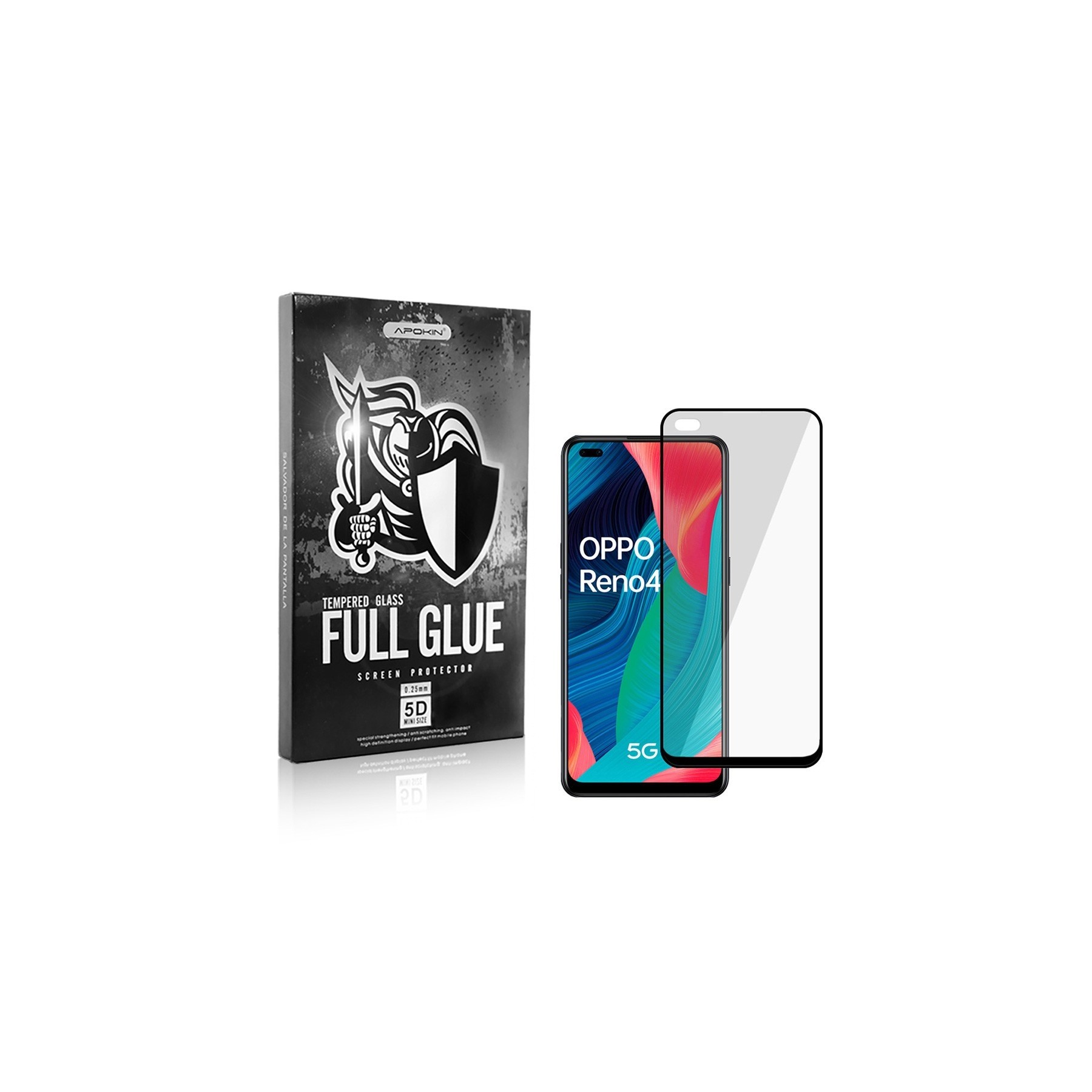 Cristal Templado Full Glue 5D para Oppo Reno 4 Protector de Pantalla Curvo Negro