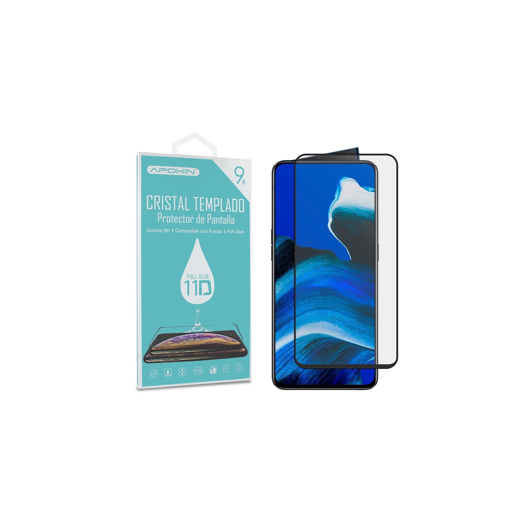 Cristal Templado Full Glue 11D para Oppo Reno 2 2019 Protector Pantalla Curvo