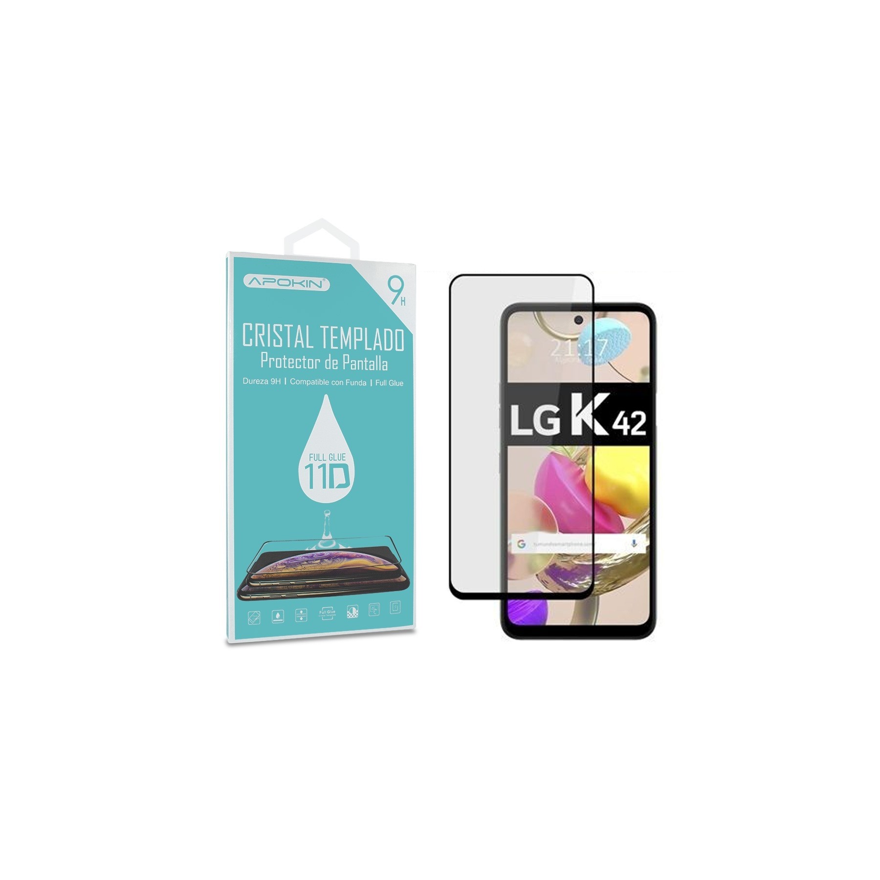 Cristal Templado Full Glue 11D Compatible con LG K42 Protector Pantalla Negro