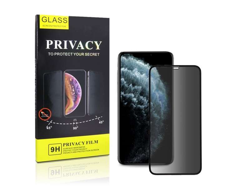 Cristal Templado Privacidad para iPhone 11 Pro Max Protector Pantalla 5D Curvo