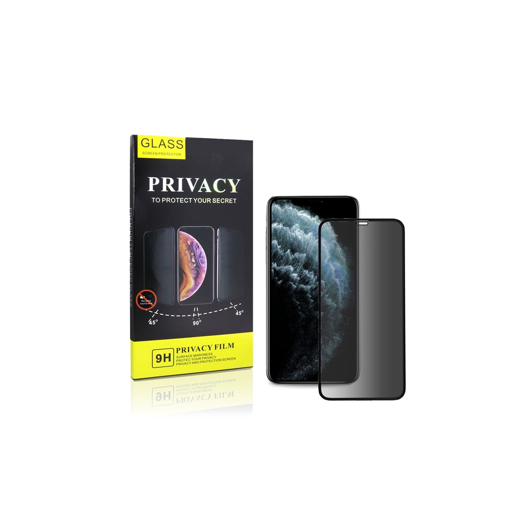Cristal Templado Privacidad para iPhone 11 Pro Max Protector Pantalla 5D Curvo