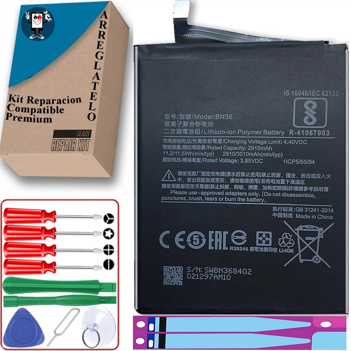 XIAOMI BATTERIA RICAMBIO ORIGINAL BN36 3010mAh PILA IONI LITIO PER MI - Foto 8