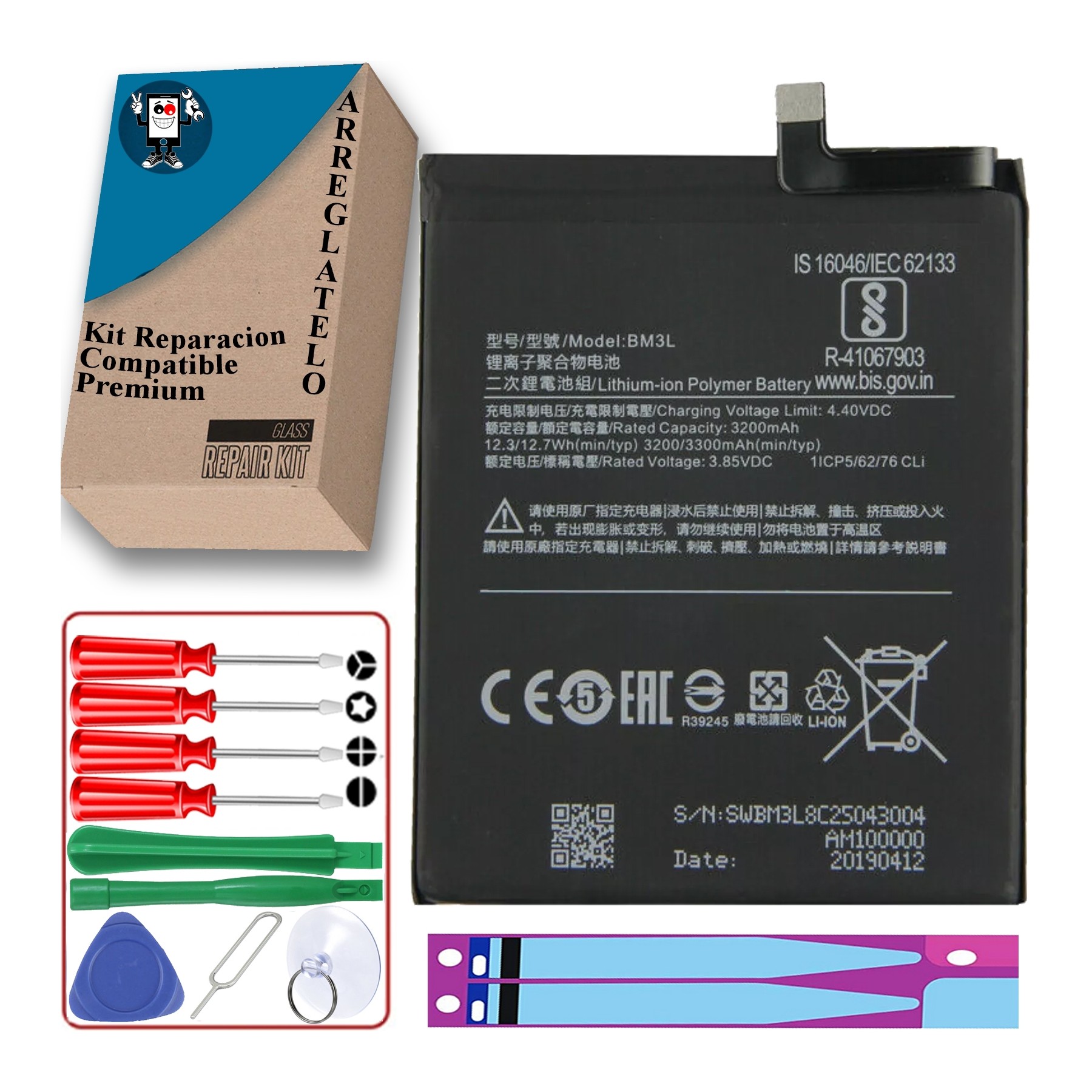 Kit Reparacion Bateria Para Xiaomi Mi9, Mi 9, MPN Original: BM3L