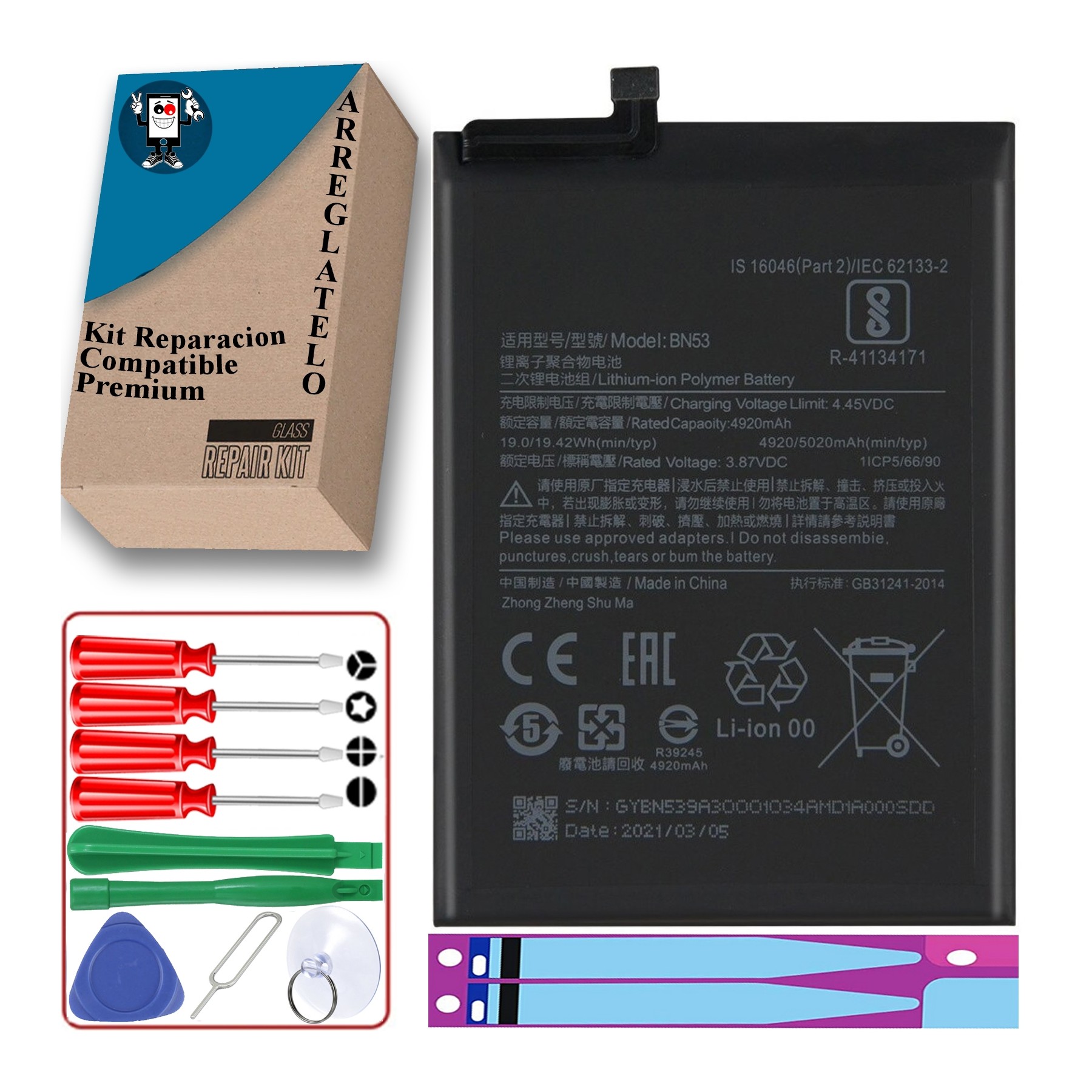 Bateria para Xiaomi Redmi Note 9 Pro, Pro Max, MPN Original: BN53