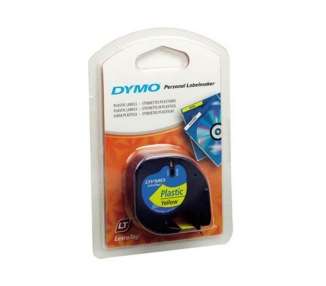 Cinta rotuladora adhesiva de plástico dymo 91202/ para letratag/ 12mm x 4m/ negra-amarilla