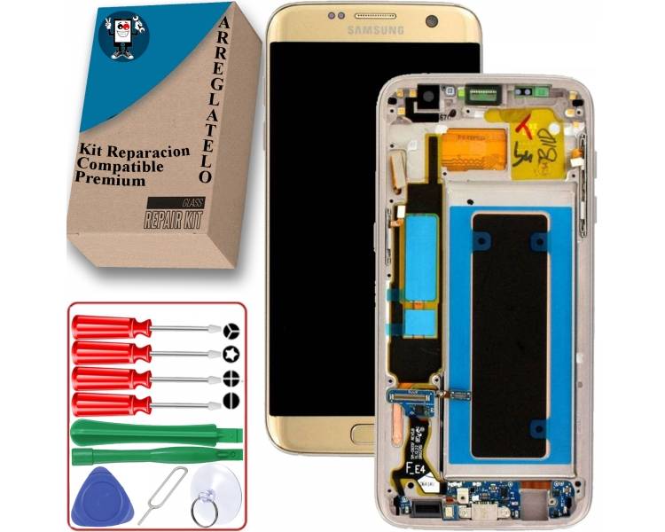 Kit Reparación Pantalla Original Para Samsung Galaxy S7 Edge, Con Marco Rosa