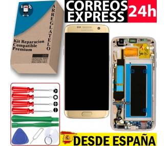 Kit Reparación Pantalla Original Para Samsung Galaxy S7 Edge, Con Marco Rosa