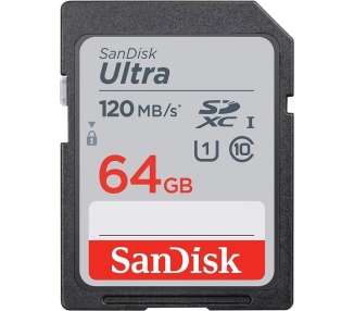 Tarjeta de memoria sandisk ultra 64gb sd xc uhs-i - sdxc/ clase 10/ 120mbs