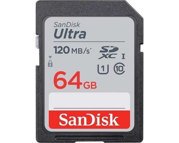 Tarjeta de memoria sandisk ultra 64gb sd xc uhs-i - sdxc/ clase 10/ 120mbs