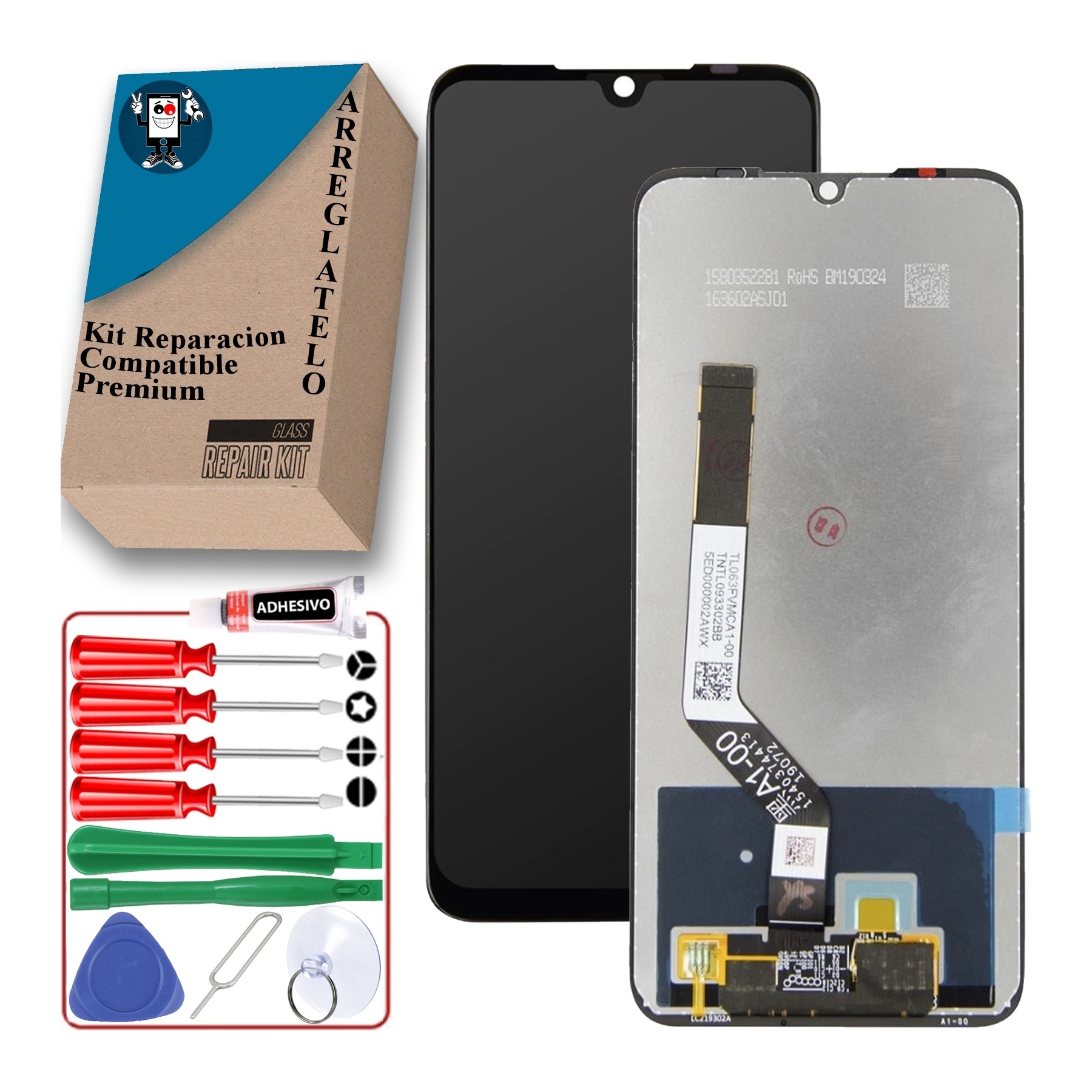 Kit Reparación Pantalla Para Xiaomi Redmi Note 7, 7 Pro, 7S Negra, OEM