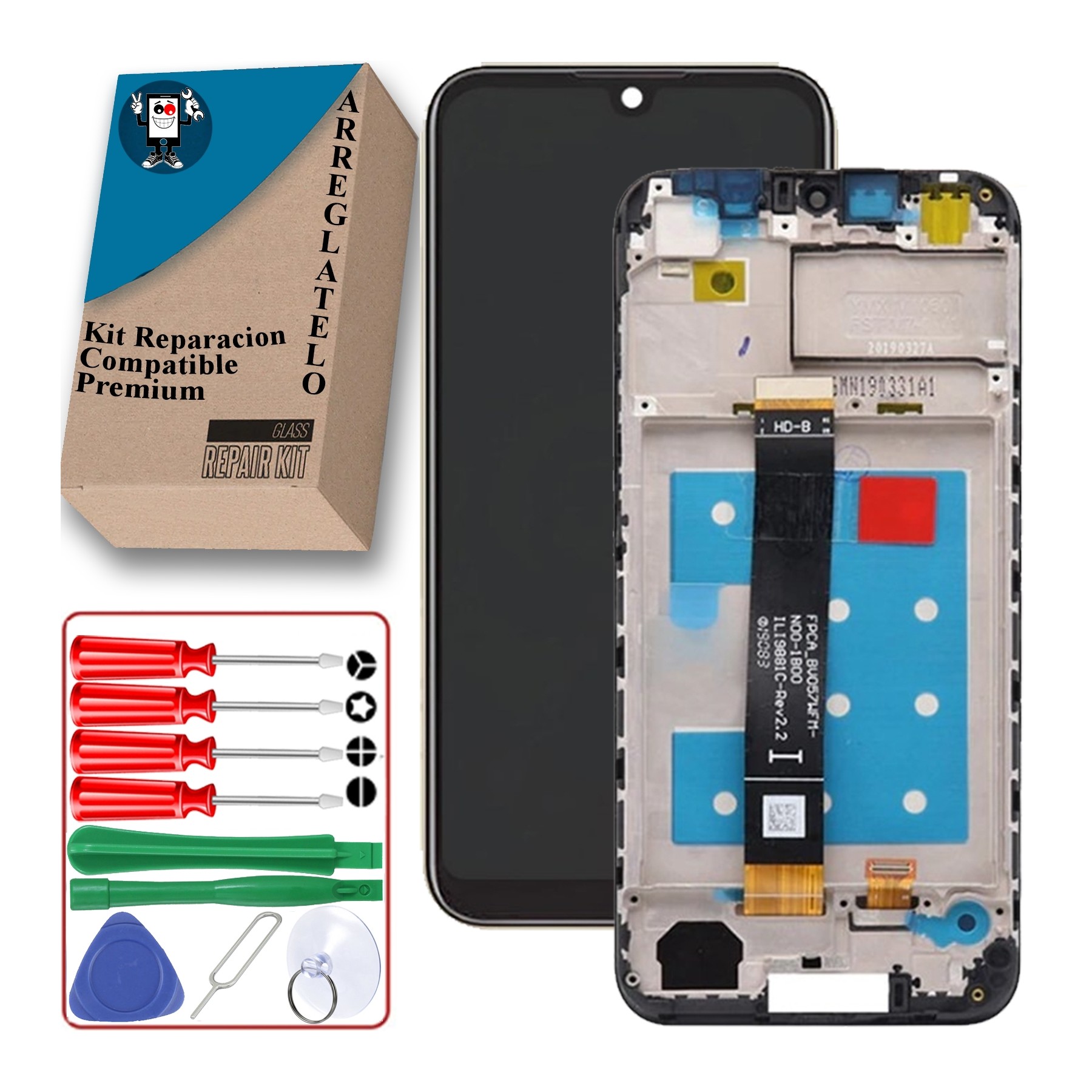Kit Reparación Pantalla para Huawei Y5 2019, Con Marco, Negra, OEM