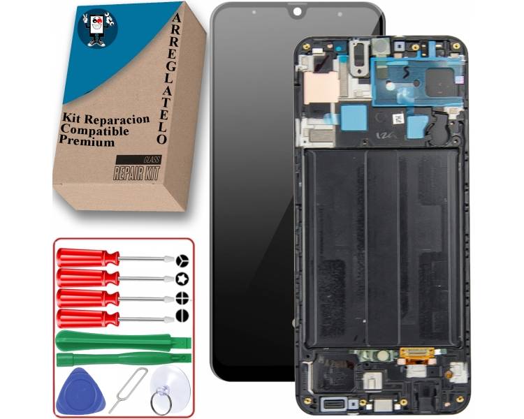 Kit Reparación Pantalla para Samsung Galaxy A50 2019 A505F, OLED, Marco, Negra