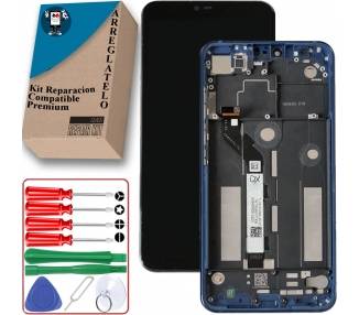 Kit Reparación Pantalla para Xiaomi Mi 8 Lite con Marco, Azul, Completa, OEM