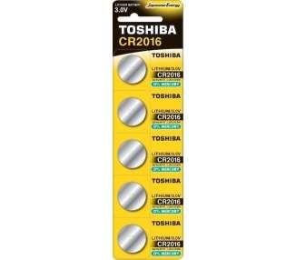 Pack de 5 pilas de botón toshiba cr2016/ 3v